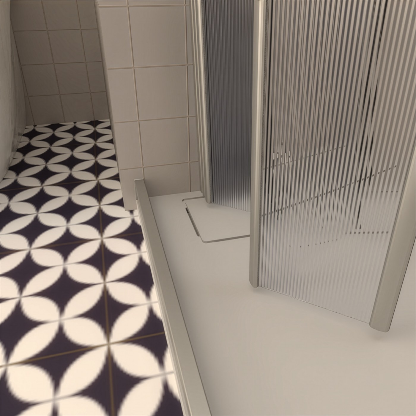 Detalle del tope superior de la mampara Maducha