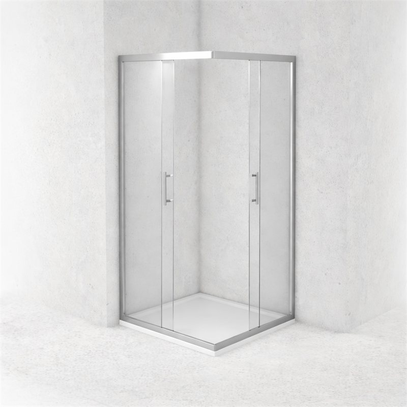 Mampara de cristal abierta con paso limitado